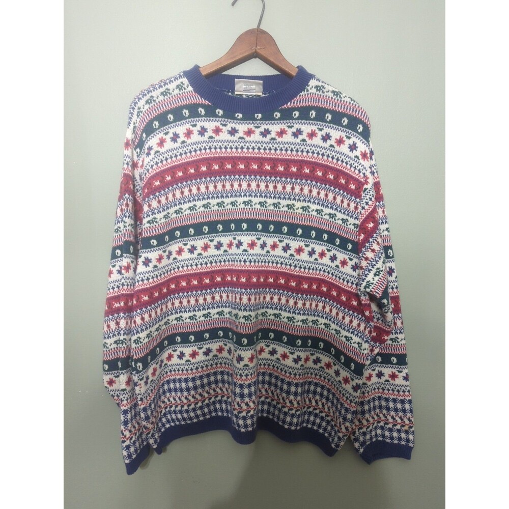 Northern Reflections Vintage Made In USA Sweater Cotton Holiday Fair Isle Large